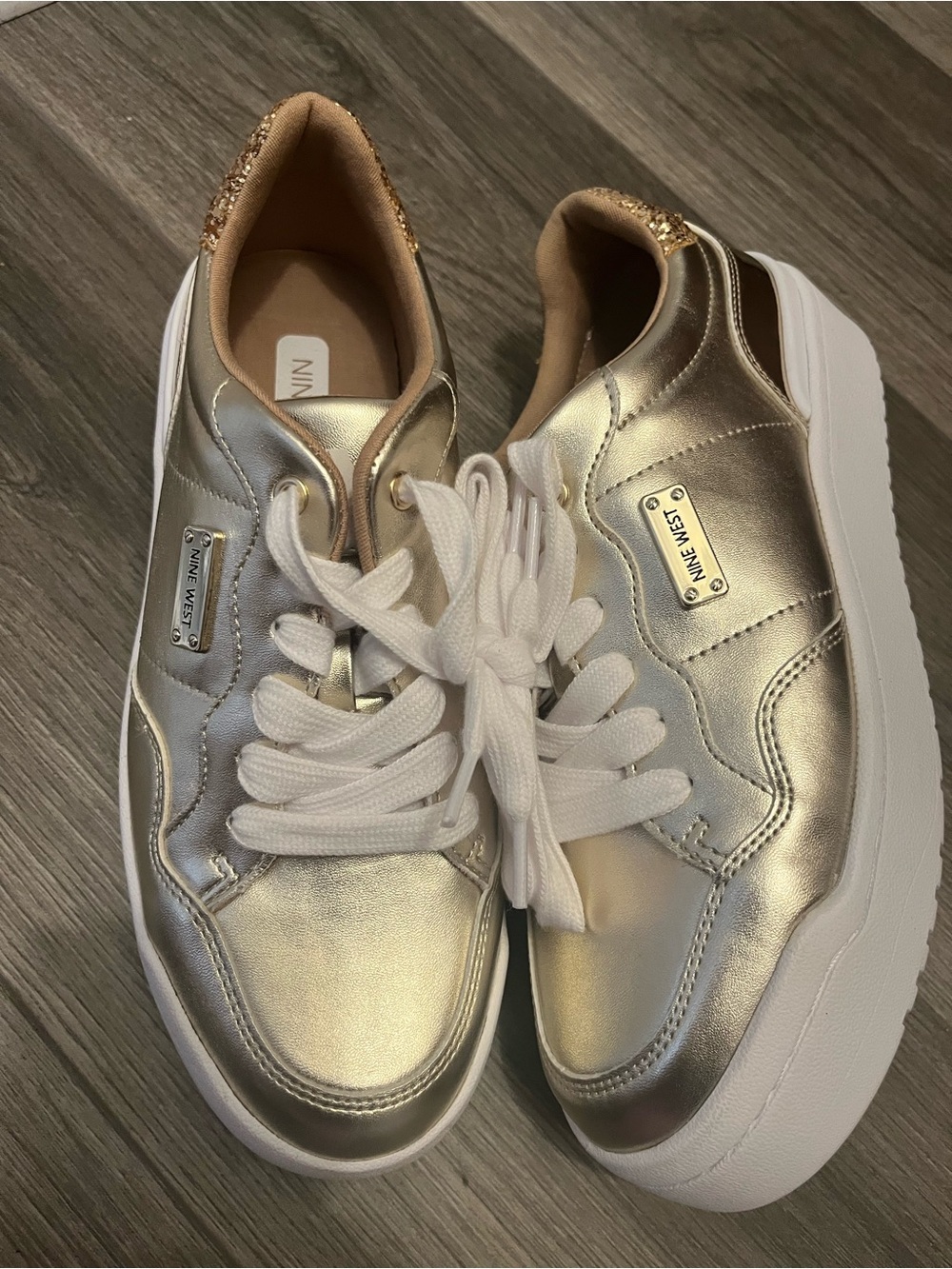 Nine West Metallic Gold Lace-Up Platform Sneakers
